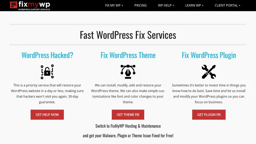 Fix My WP homepage screenshot