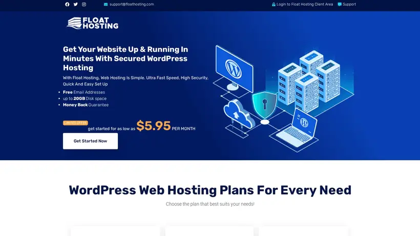 Float Hosting homepage screenshot