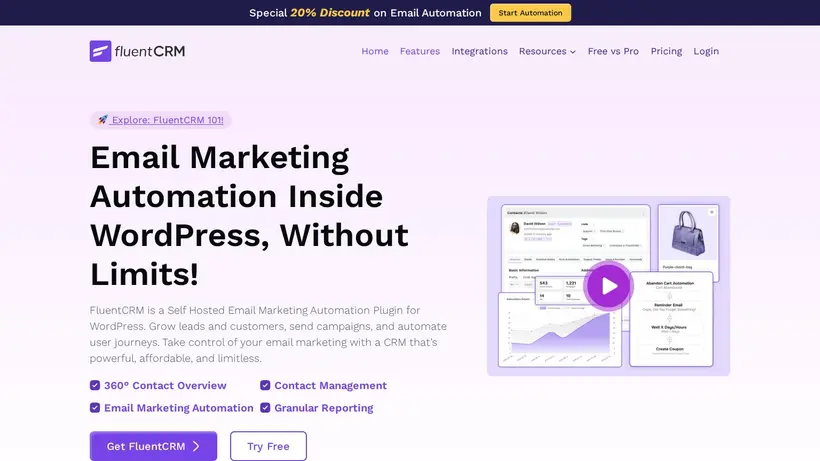 Fluent CRM homepage screenshot