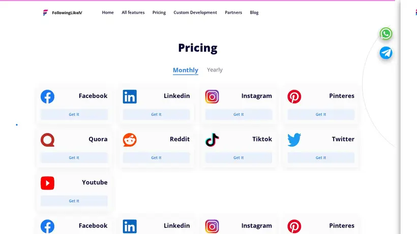 FollowingLike homepage screenshot