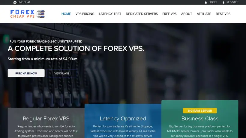 Forex Cheap VPS homepage screenshot