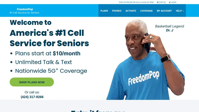 FreedomPop homepage screenshot