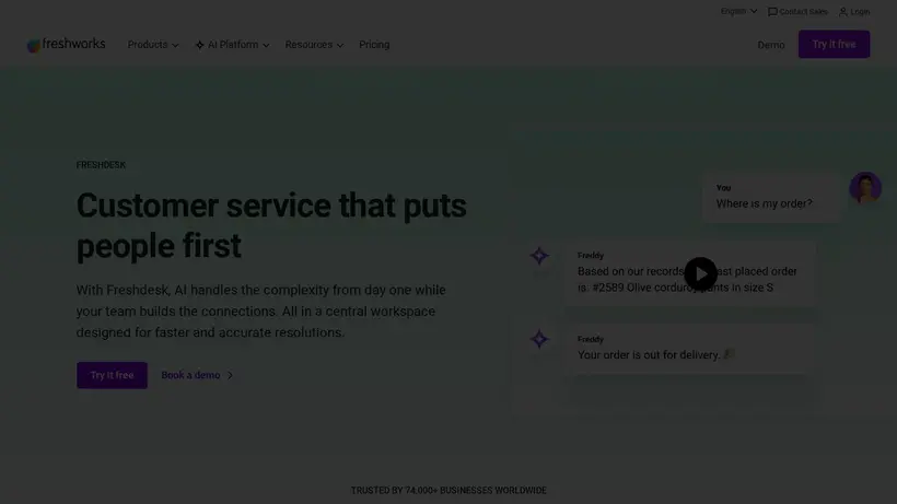 Fresh Desk homepage screenshot