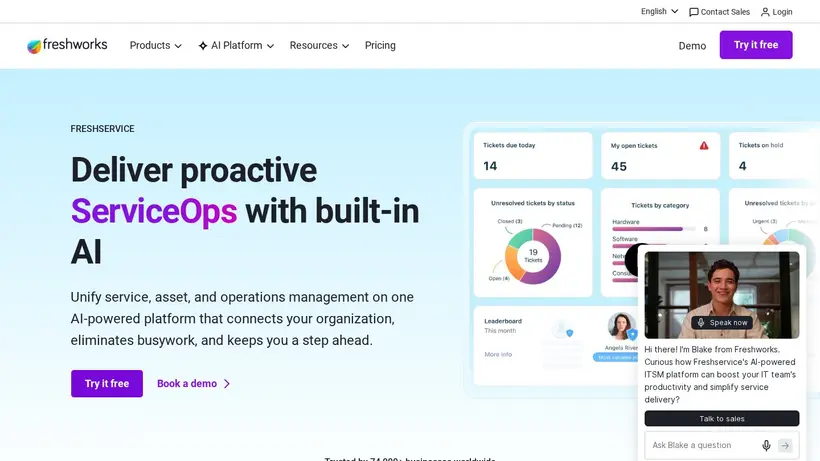 Fresh Service homepage screenshot