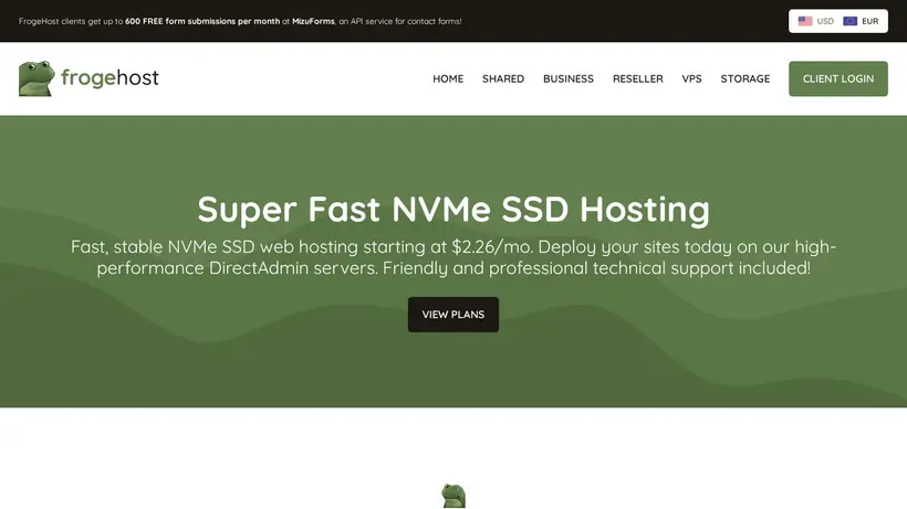 Froge Host homepage screenshot