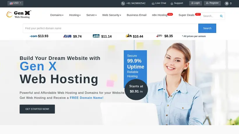 Gen X Web Hosting homepage screenshot