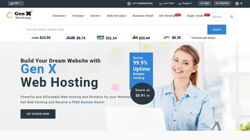 Gen X Web Hosting homepage screenshot