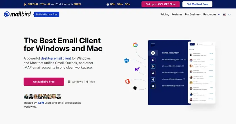 Get Mailbird homepage screenshot