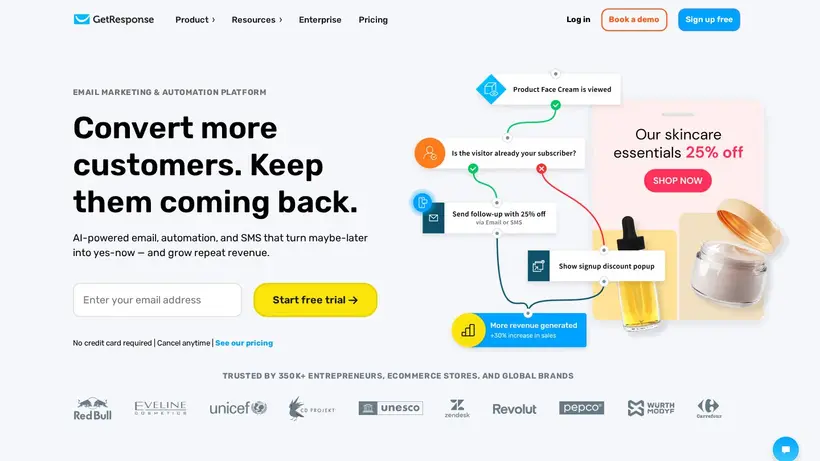 GetResponse UK homepage screenshot