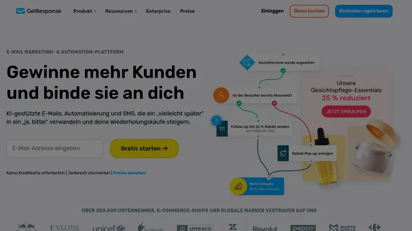 GetResponse.de homepage screenshot