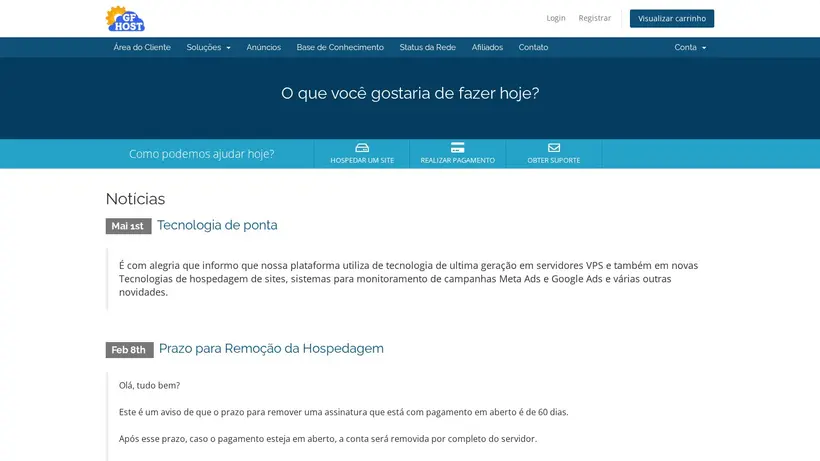 GF Host homepage screenshot