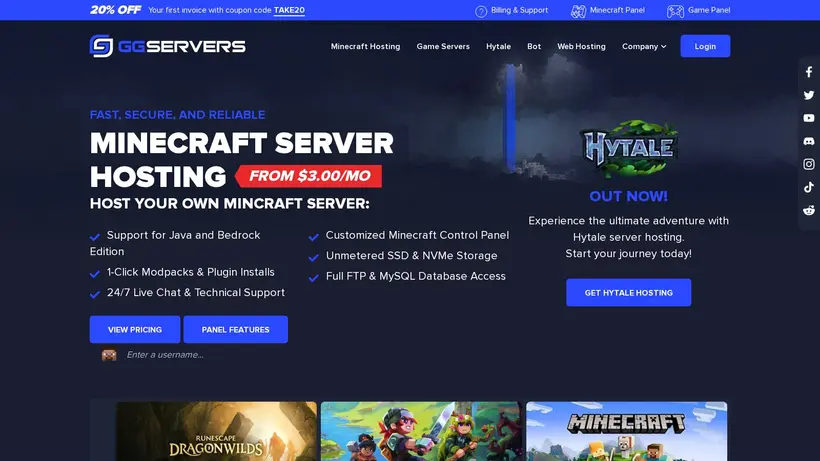 GG Servers homepage screenshot