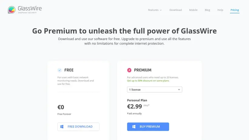 Glass Wire homepage screenshot