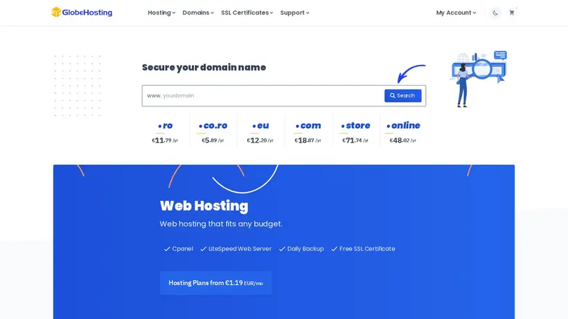 Globe Hosting homepage screenshot