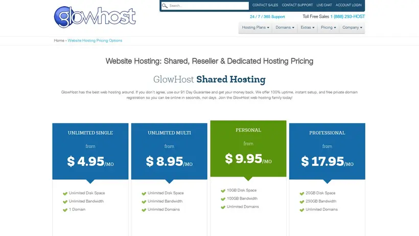 Glow Host homepage screenshot