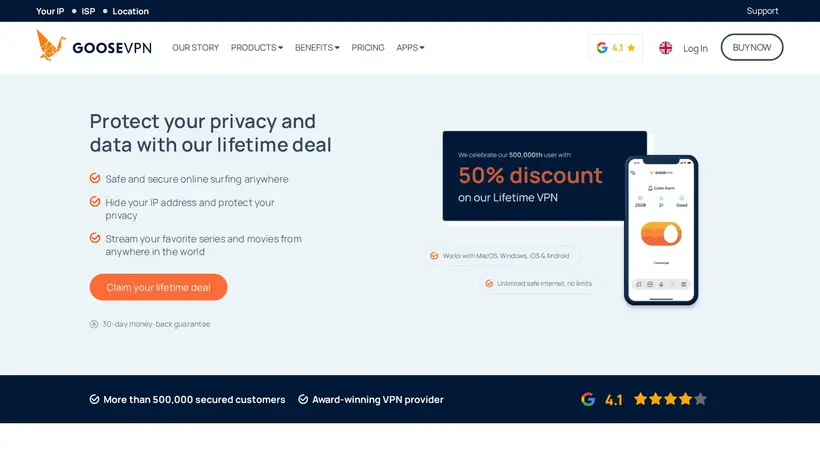 GooseVPN homepage screenshot