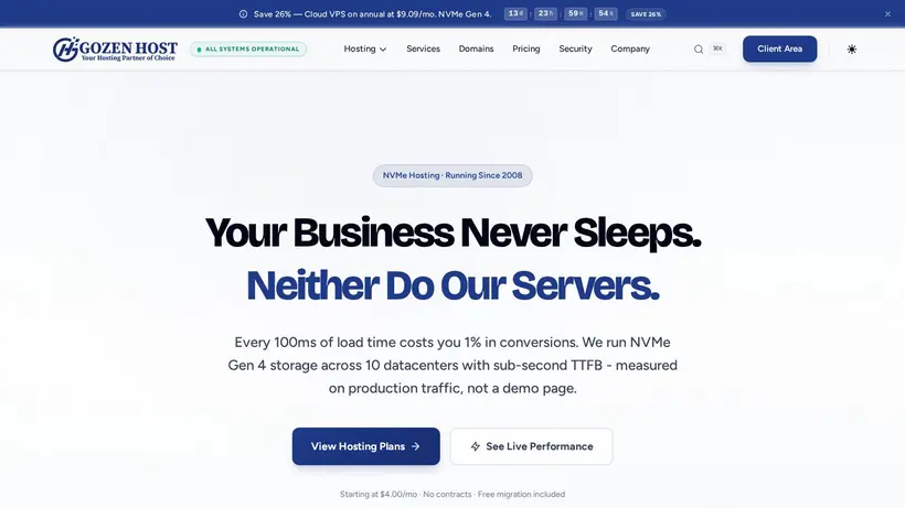 GoZEN Host homepage screenshot