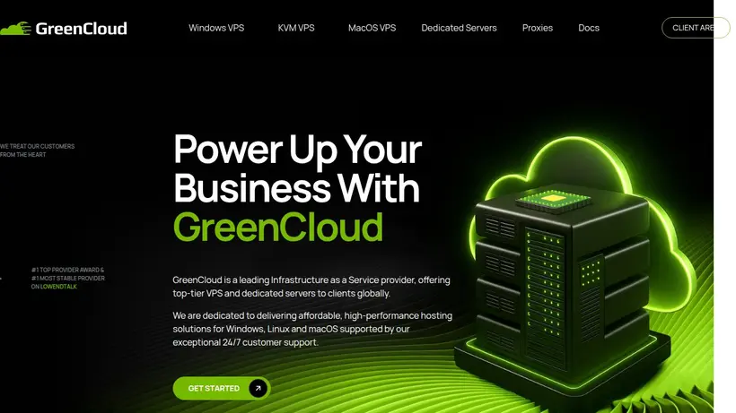 Green Cloud VPS homepage screenshot