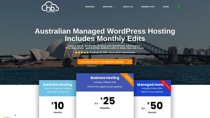 HB Hosting homepage screenshot