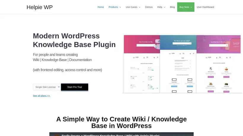 Helpie WP homepage screenshot