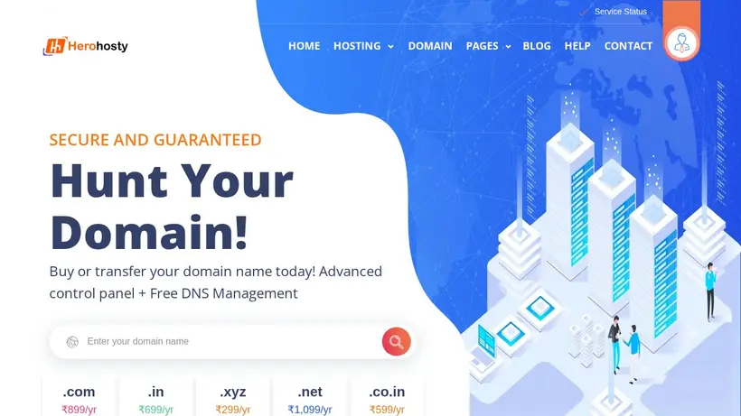 Hero Hosty homepage screenshot