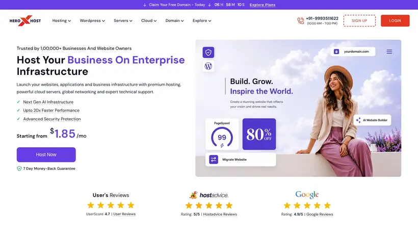 HeroXHost homepage screenshot