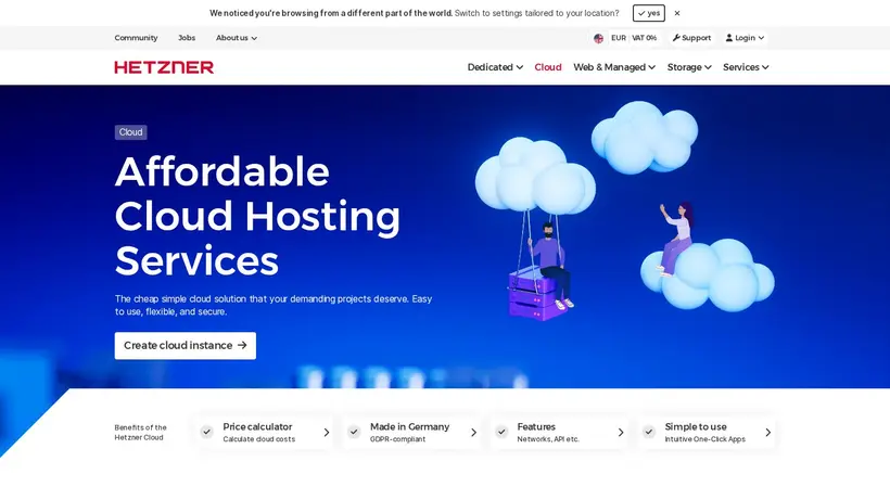 Hetzner homepage screenshot