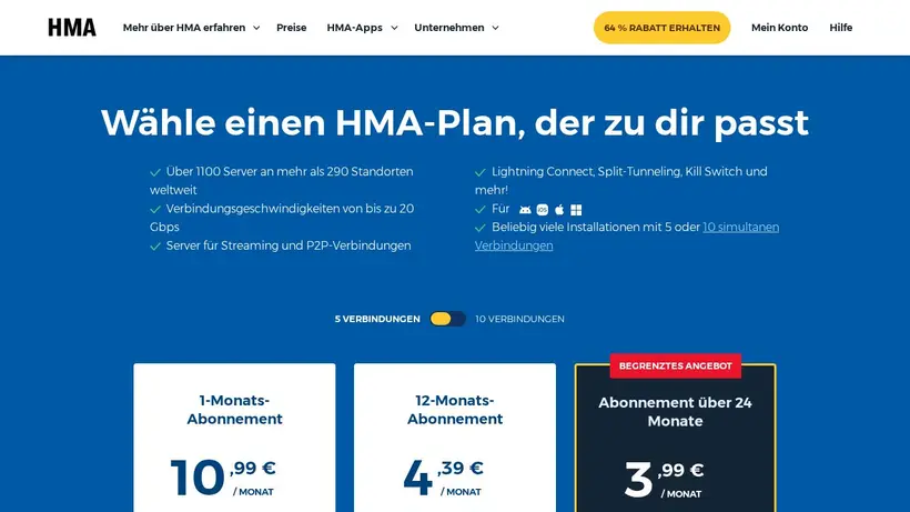 HideMyAss homepage screenshot