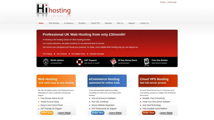 Hi Hosting homepage screenshot