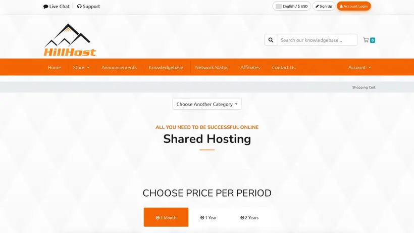 HillHost homepage screenshot