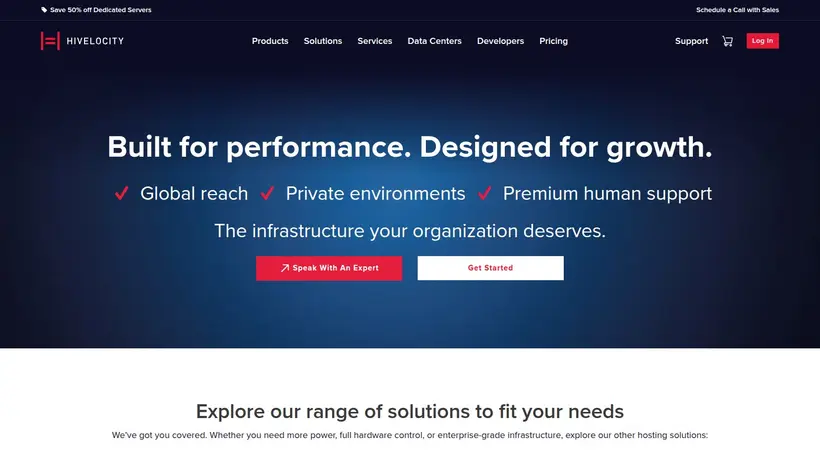 Hivelocity homepage screenshot