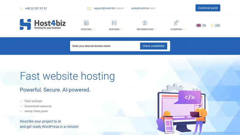 Host4biz homepage screenshot