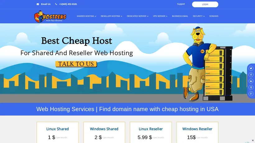 HostDens homepage screenshot
