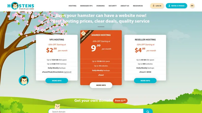 Hostens homepage screenshot