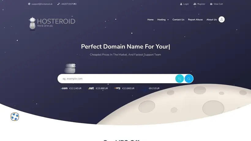 Hosteroid homepage screenshot