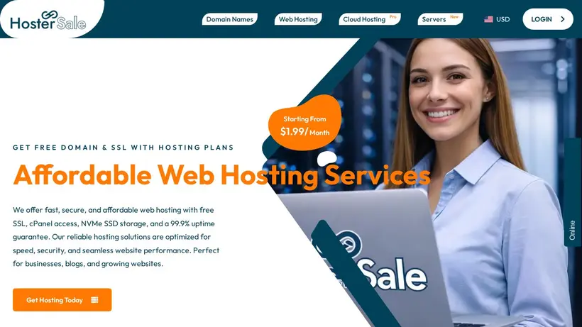 Hoster Sale homepage screenshot