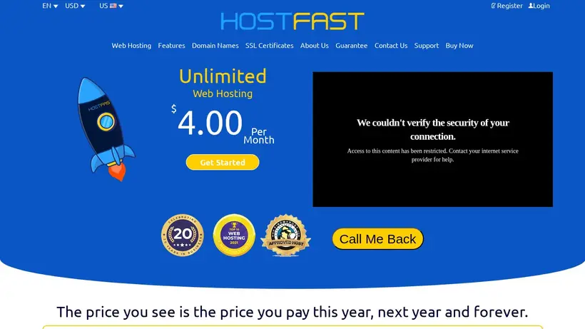 HostFast homepage screenshot