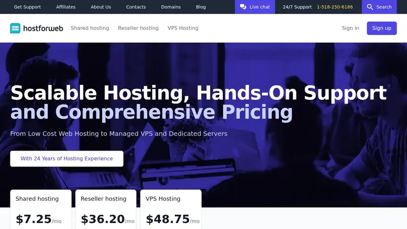 HostforWeb homepage screenshot