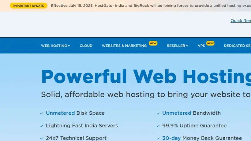 HostGator India homepage screenshot