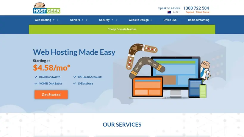 Host Geek Australia homepage screenshot