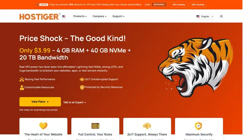 Hostiger homepage screenshot