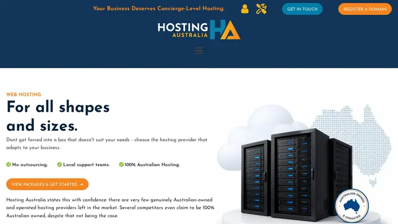 Hosting Australia homepage screenshot