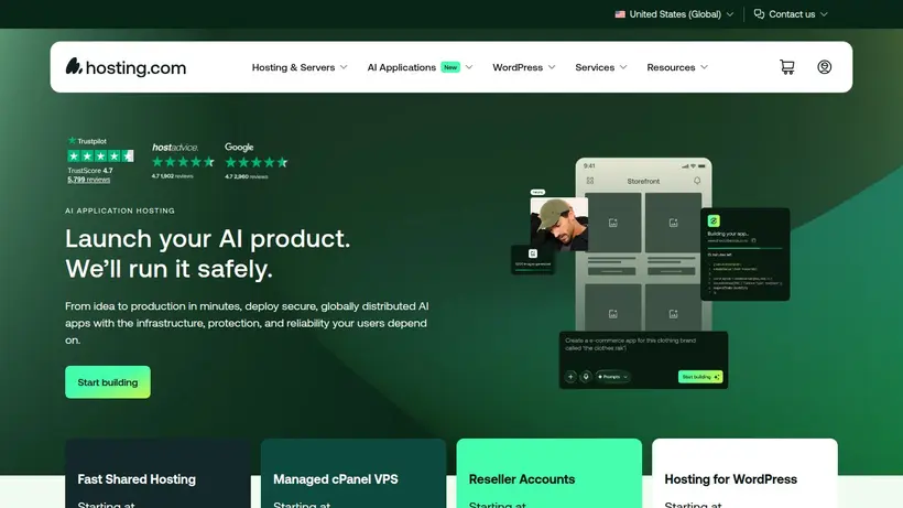 Hosting.com homepage screenshot