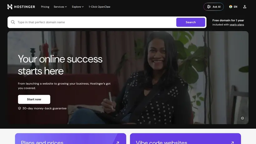 Hostinger.in homepage screenshot