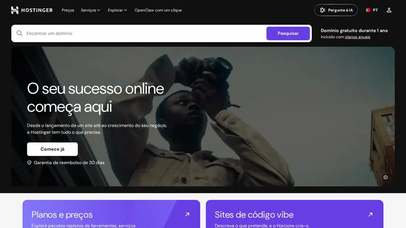Hostinger.pt homepage screenshot