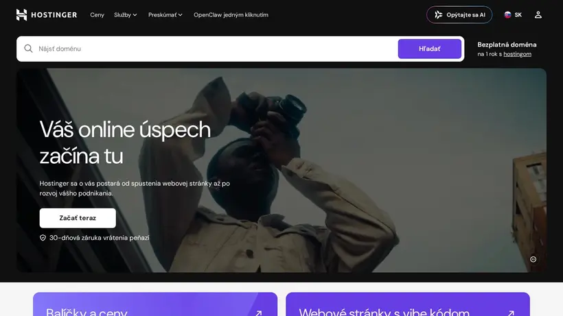 Hostinger.sk homepage screenshot