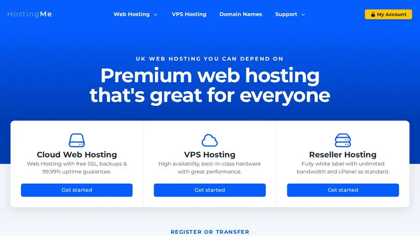 Hosting Me UK homepage screenshot