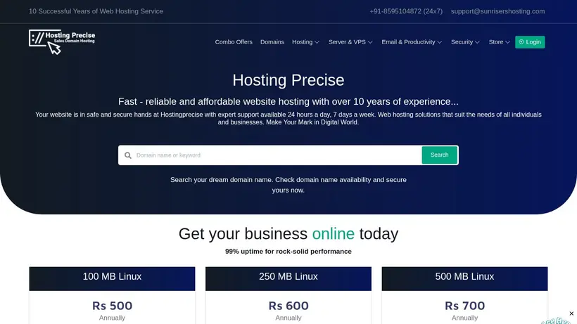 Hosting Precise homepage screenshot