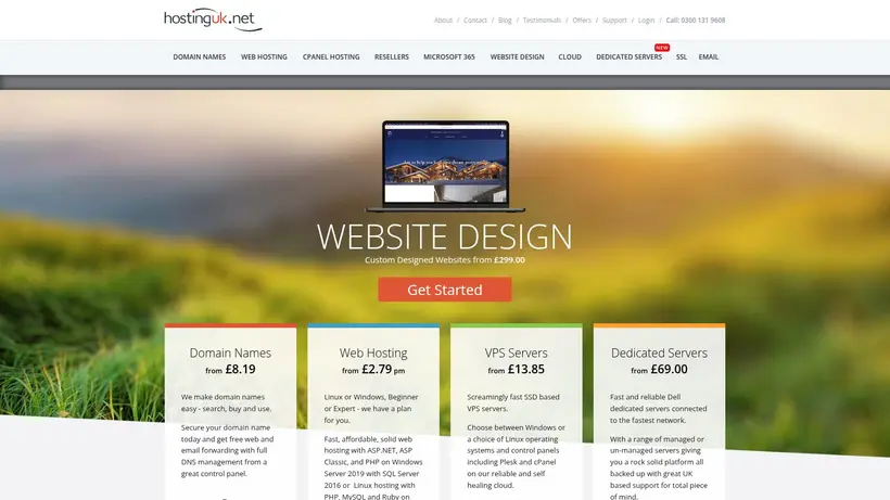 HostingUK.net homepage screenshot