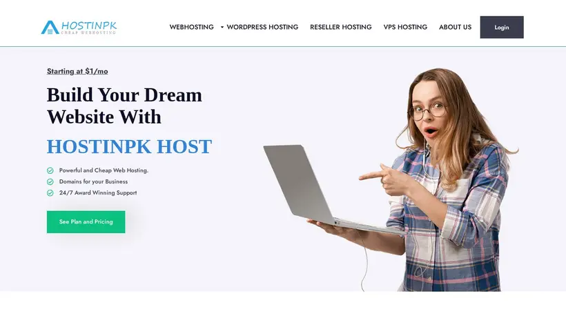 Hostinpk homepage screenshot